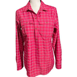 Eddie bauer classic fit pink plaid collared button up women’s medium